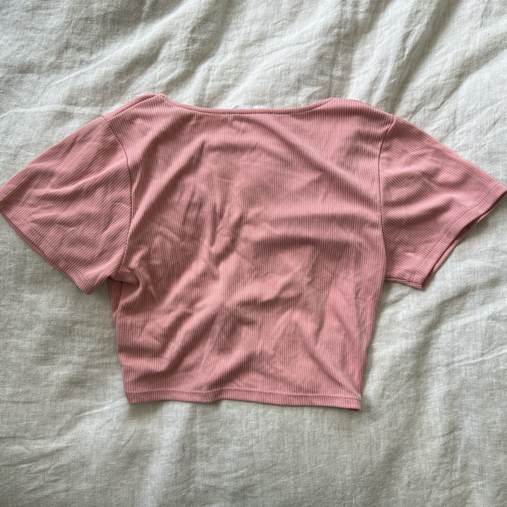 Pink Ruched V-Neck Crop Top - Picture 2 of 2